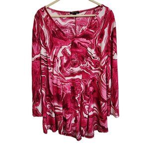 Sammi & Jo Dark Pink and White Marbled Long Sleeved Swing Tunic Top Size XL